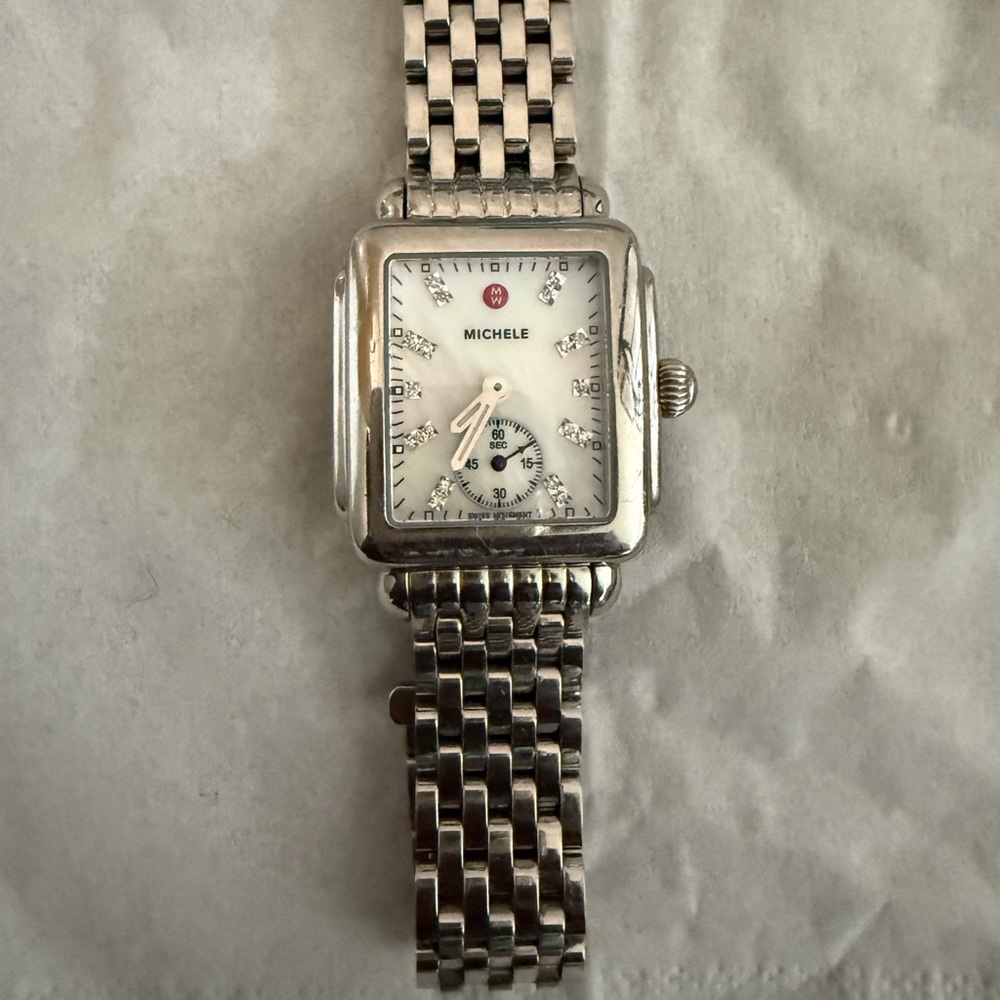 Michele Silver-Tone Square Watch